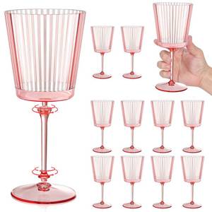 lot 1994 image: 12 PCS Pink Plastic Wine Glasses with Removable Stems 13.5 Oz Pink Ribbed Wine Glasses Square White Wine Glass Muted Pastel Colors Goblets Elegant Fluted Glassware for Wedding Anniversary Birthday