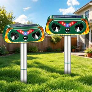 lot 2042 image: 2 Pcs Sonic Fortress Pro Deer Repellent Devices,Solar Ultrasonic Animal Repeller Outdoor with Flashing Light for Cats Squirrels Raccoons Rabbits Foxs Skunks,Motion Sensor Animal Deterrent for Garden