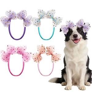 lot 2049 image: Mruq pet 4Pcs Adjustable Dog Hair Bows Headband for Large Dogs, Mix Color