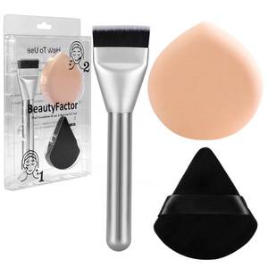 lot 2307 image: Flat Foundation Brush and Powder Puff Set, Korean Makeup Brush Teardrop Sponge for Liquid Foundation,Premium Face Makeup Brush Sponge for Blending Cream Setting Powder