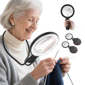 lot 2308 image: Neck Wear Magnifying Glass with Light for Close Work, 5.5 Inch 5X Handheld Lighted Magnifier for Reading Books, Included 2PCS Upgrade 10X Small Magnify Glasses with Protective Sheath