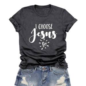 lot 2309 image: LuxLass Christian Shirts for Women Jesus T-Shirt I Choose Jesus Tee Tops Grey