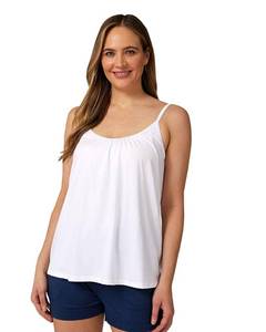 lot 2314 image: 32 Degrees Cool Womens Shirred Flowly Relaxed Lounge Built-in Cups Shelf Bra Tank Cami, White, X-Large