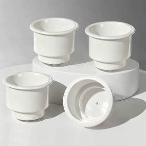 lot 2349 image: 4 PCS Boat Cup Holder Insert, Plastic Cup Holder for Boat, Marine Drink Holder Replacement with Drain for Marine Boats, Deck, Car, RV, Camper (White)