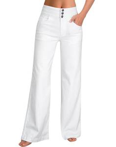 lot 2355 image: roswear Women��s Wide Leg Jeans Casual High Waisted Stretch Baggy Loose Denim Pants White Medium