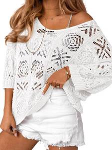 lot 2365 image: Saodimallsu Womens Crochet Cover Up Top White