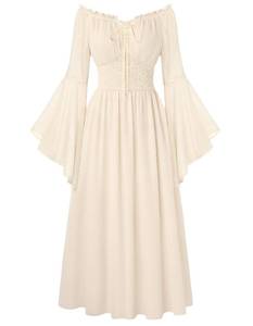 lot 2369 image: Renaissance Dress Women Peasant Medieval Pirate Costume Oyster White 2XL