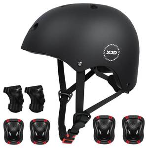 lot 2377 image: XJD Kids Bike Helmet Set for 3-5-8-14 Years, Knee Elbow Pads Wrist Guards