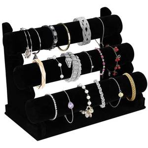lot 2389 image: OSPNIEEK Velvet Bracelet Holder with 3 Tier Rack, Black Detachable Jewelry Display Stand T-Bar Necklace Storage Organizer for Bangles Watch Bracelets Scrunchies Organization Showcase
