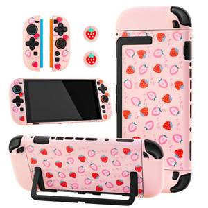 lot 2390 image: GLDRAM Cute Case for Nintendo Switch 2 (2025), Pink Strawberry PC Protective Case  Split PC Joycon Cover  2 Thumb Grips, Hardshell Shock & Scratch Skin Protector