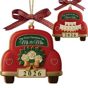 lot 2396 image: First Christmas Married Ornament 2026, Wedding Gifts for Couples 2026, 3D Wooden Double Side Just Married Ornament, Mr and Mrs Ornaments, Car Hanging Ornament, Bride Gift, Gift for Newlyweds