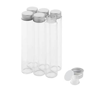 lot 2401 image: 6PCS 30ml Clear Glass Flat Test Tubes with Screw Caps and Plastic Stoppers