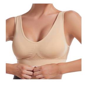 lot 2422 image: Seamless Sports Bra Plus Size 6XL, Medium Support Wire-Free Workout Bra with Mesh, Soft Padded Yoga Top for Large Bust (5X-Large,Nude Colored)