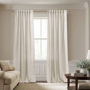 lot 2426 image: Oatmeal Beige Linen Curtains, Natural Fabric Sheer Greige Rustic Farmhouse Curtain for Living Room, Farm House Primitive Curtains for Bedroom Dining Room, Wide 52 x 84 Inches Long, 2 Panels Set