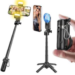 lot 2437 image: MAGIC JOHN Phone Tripod with 2 Selfie Light, Portable Pocket Size Selfie Stick for iPhone Magsafe, Selfie Stick with Detachable Remote Control for Photograph, Live Streaming, Video Recording
