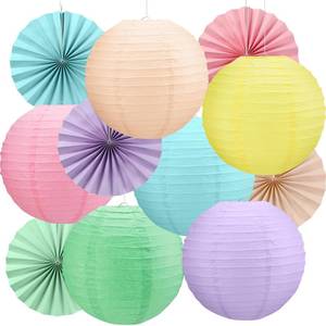 lot 2463 image: Flutesan 12 Pcs Pastel Paper Lanterns and Fans, Pastel Party Decorations