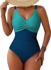 lot 2469 image: Pink Queen Womens One-Piece Swimsuits Modest Ruched Bathing Suit Blue L