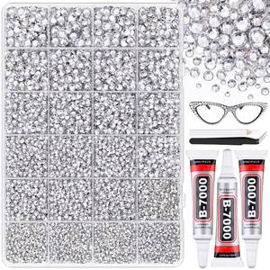 lot 2470 image: 32000Pcs Resin Silver Clear Rhinestones with B7000 Jewelry Glue for Bedazzling Crafting, 2-6mm Flatback Gems, Bedazzler Kit for Crafts Clothing Tumblers Shoes Decor Nail Art