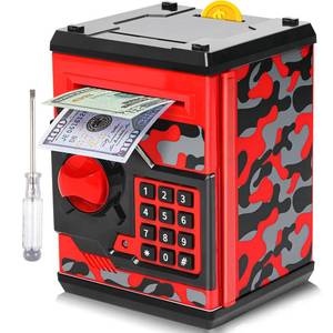 lot 2478 image: ATM Piggy Bank for Boys Girls, Vcertcpl Mini ATM Coin Bank Money Saving Box with Password, Kids Safe Money Jar for Adults with Auto Grab Bill Slot, Great Gift Toy Bank for Kids(Camouflage Red)