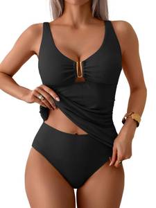 lot 2481 image: Aidonger Womens 2 Piece Tankini Swimsuit Ribbed Tummy Control Bathing Suit M