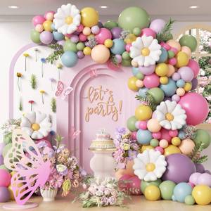 lot 2485 image: A 136pcs Flower Balloon Arch Kit with Green Pink Dusty Pastel Purple Balloons