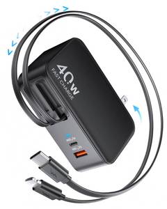 lot 2495 image: A 4-in-1 Retractable USB C Wall Charger,40W Fast Charging for Multi-Device