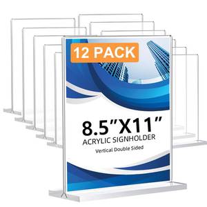 lot 7239 image: 12 Pack Acrylic Sign Holder 8.5 x 11, Double-Sided Clear Sign Holder Plastic Stands for Display, T Shape Acrylic Table Sign Stands for Office Store Restaurants Wedding Party Decoration