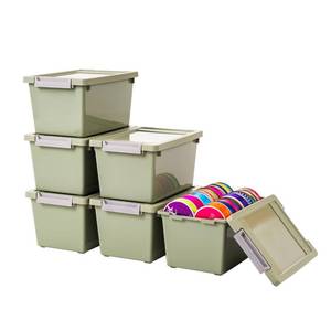 lot 7243 image: IRIS USA Storage Bins with Lids Made in USA 4 Qt - (6-Pack) - Sage Green