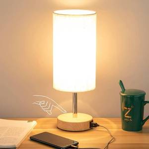lot 7245 image: Yarra-Decor Bedside Table Lamp with USB Ports - Touch Control for Bedroom 3 Way Dimmable Nightstand Lamp with Round Fabric Shade for Living Room, Dorm, Home Office, Corded Electric, Without Battery