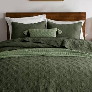 lot 7254 image: WDCOZY 100% Cotton King Size Quilt Set - Olive Green Pre-Washed Soft Lightweight Modern Bedspread, Farmhouse Country Rustic Coverlet, Textured Like Linen, Shabby Chic Gauze Bedding, 3 Pieces