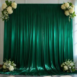 lot 7260 image: Hunter Green Satin Backdrop Curtains for Parties, 2 Panels 5FTx12FT Wrinkle Free Glitter Background Photo Backdrop Drapes for Wedding Birthday Photography Back Drop Cloth Holiday Festival Decor