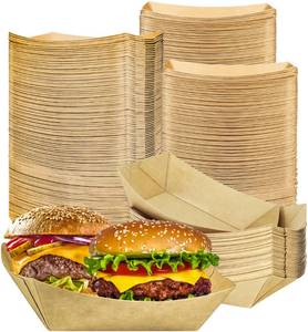 lot 7261 image: MotBach 150 Pack 3LB Paper Food Boat Trays Disposable Paper Boat Containers, Heavy Duty Large Kraft Boats, Food Serving Tray Boats Baskets for Snacks Popcorn Dessert Sandwich Burger Taco Fries Nacho