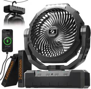 lot 7263 image: Wavmill 3-in-1 Camping Fan - 48000mAh Detachable Portable Fan Rechargeable with Light & Hook, Battery Powered Fans for Outdoor, Indoor, Tent, Fishing, Travel, Hurricane, Summer Gifts for Men - Black