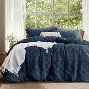 lot 7274 image: Bedsure Navy Boho Cal King Duvet Cover, Soft Vintage Embroidery