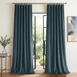 lot 7276 image: StangH Dark Slate Blue Velvet Curtains for Living Room, W52 x L90, 2 Panels