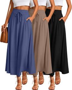 lot 7280 image: Riyiper 3 Pack Womens Maxi Skirts with Pockets, 3-Color, Medium