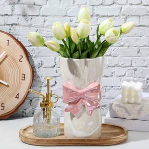 lot 7288 image: Ninehaoou 1 Pcs Pink Ceramic Bow Vase 9x5, Decorative Flower Vase