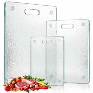 lot 7290 image: LemonRoad 3 Pcs Tempered Glass Cutting Board with Handle Rubber Feet for Kitchen, Thick Clear Chopping Board Tray (8x12 & 10x14 & 12x16), Non-slip Wave Design, Scratch Heat Resistant, Non-toxic