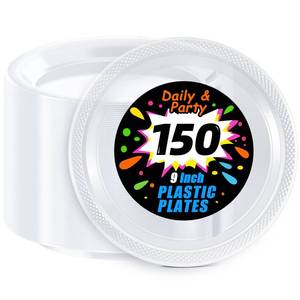 lot 7299 image: WELLIFE Clear Party Plates 9 Inch -150 Count for Party, Disposable Plastic Dinner Plates for Birthday Wedding Engagement Easter