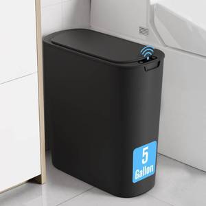 lot 7300 image: Cesun 5 Gallon Automatic Bathroom Trash Can with Lid, Black, Touchless