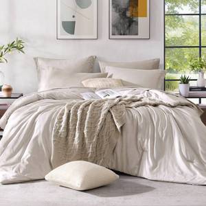 lot 7307 image: Monbix Queen Size Comforter Set 7 Pieces Oatmeal Beige Bed in a Bag