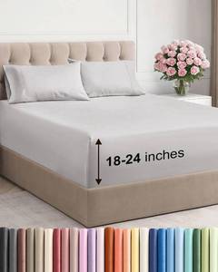 lot 7319 image: Extra Deep King Sheet Set - 4 Piece Breathable Cooling Sheets - French Grey
