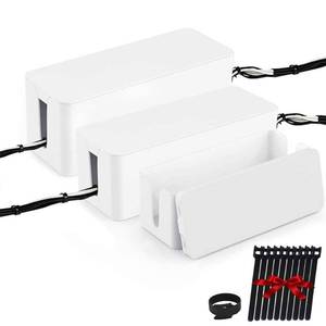 lot 7320 image: Set of Three Cable Management Boxes Organizer, Large Storage Wires Keeper Holder for Desk, TV, Computer, USB Hub, System to Cover and Hide & Power Strips & Cords (Ice White)