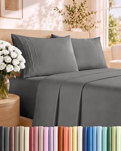 lot 7321 image: Queen Size 4 Piece Sheet Set - Breathable & Cooling Sheets - Dark Grey