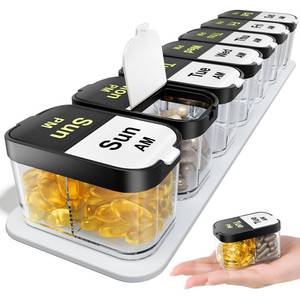 lot 7333 image: Odaro Extra Large Weekly Pill Organizer 2 Times A Day AM PM, Black