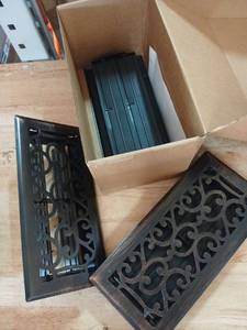 lot 7336 image: Decorative Floor Register Vent Covers with Scroll Cutout Pattern Dark Bronze Finish 4x10in