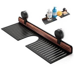 lot 8083 image: Konnieem Suction Mount Over Sink Bathroom Shelf Wood Metal Storage Tray