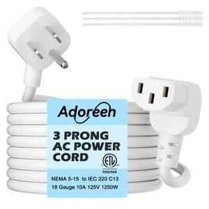 lot 8100 image: Adoreen 6 Ft Computer TV Replacement Power Cord White, Low Profile Flat Plug to 90 Degree Angled L-Shaped 18AWG 3-Prong AC Universal Power Supply Cable for Printer, PC, Monitor TV LCD, ETLTies