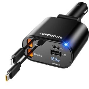 lot 8129 image: Upgraded SUPERONE Retractable Car Charger 4 in 1 Fast Phone Charger