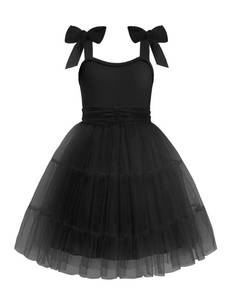 lot 8138 image: Arshiner Girls Sleeveless Bow-Tie Straps Party Tulle Dress Black 6-7 Y